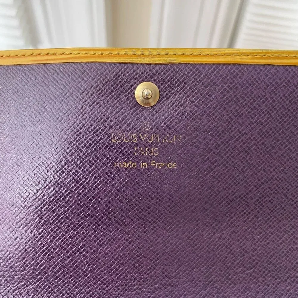 LOUIS VUITTON Trifold‎ Snap Yellow Leather Epi Wallet, Purple Lined